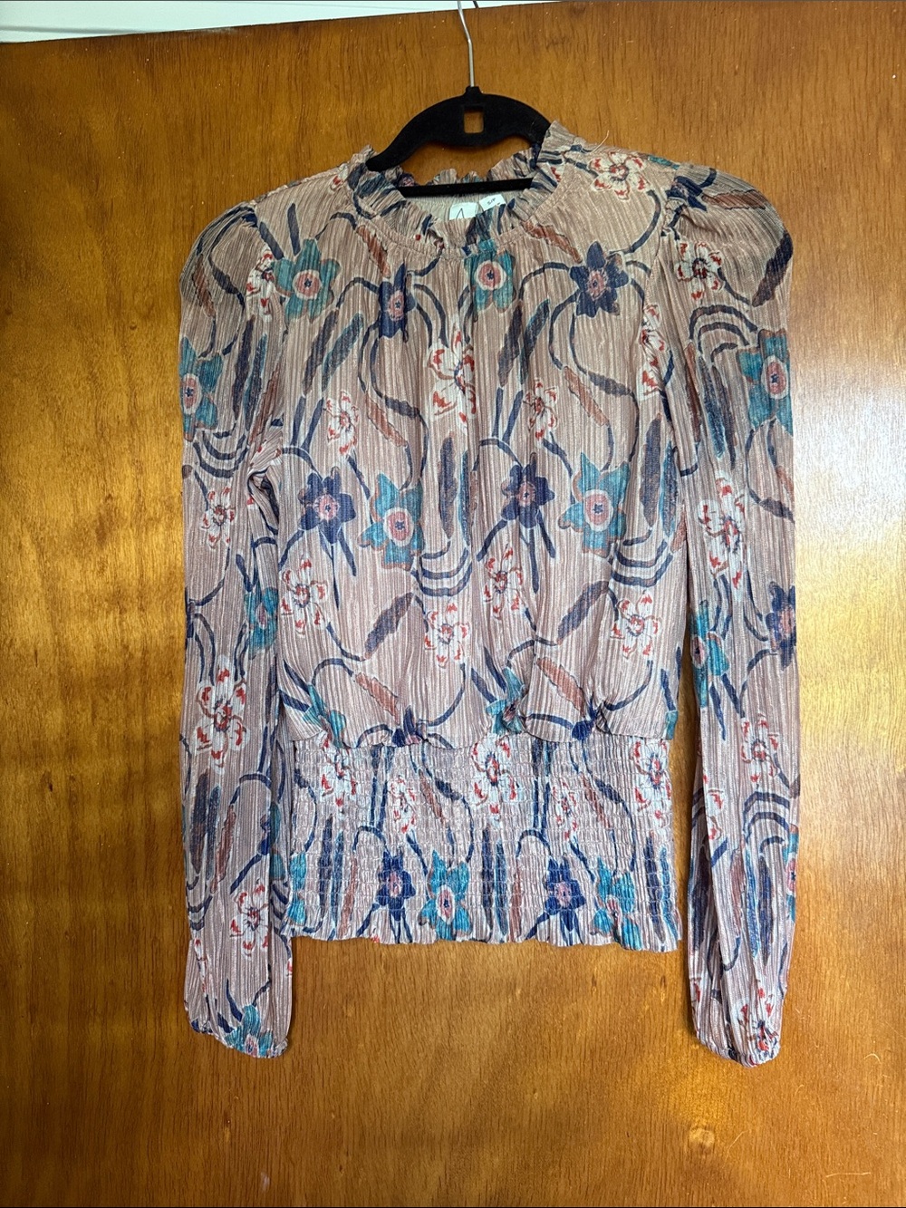 Joie Blush Floral Smocked Waist Long-Sleeve Blouse